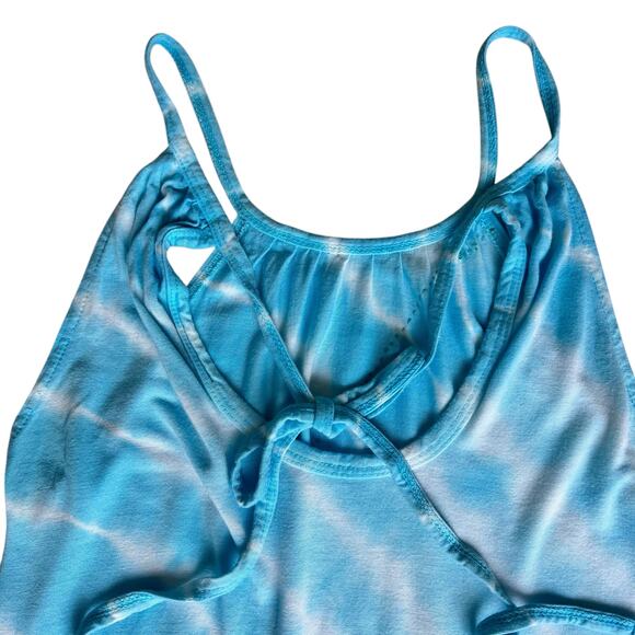 Tie Dye Summer Dress Womens S Teal White Sequins Tie Back Boho Colorful Festival - Picture 12 of 14